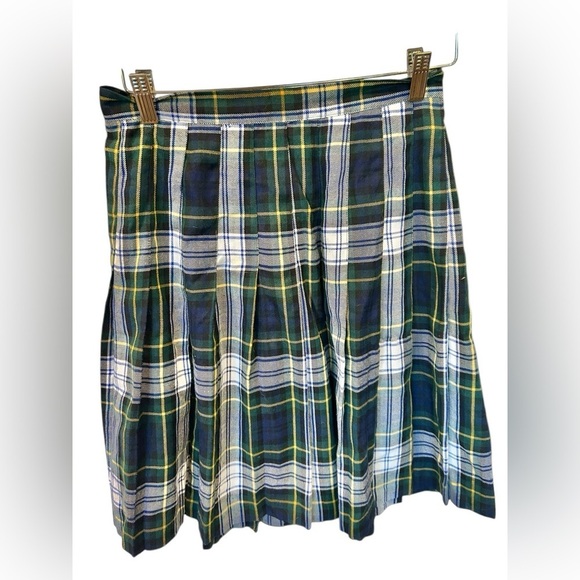 San Moire 90s Vintage Plaid Skirt Green Mini Length Size 12 Vintage School - Picture 2 of 5